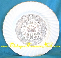 Image for Calendar Plate “U.S.A. 1967" with Zodiac Symbols Sheffield Bone White Porcelain Shell Twist Border & Gold Accents Vintage <b><span style='color:red'>*****PRIORITY MAIL SHIPPING INCLUDED – DOMESTIC ORDERS ONLY!*****</span></b><span style='color:purple'>